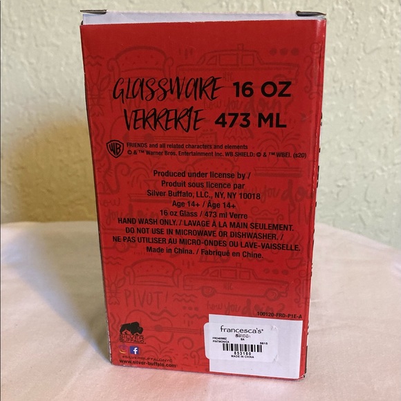 FRIENDS The Television Series Glassware 16oz Clear with Black and Gold - Picture 3 of 4